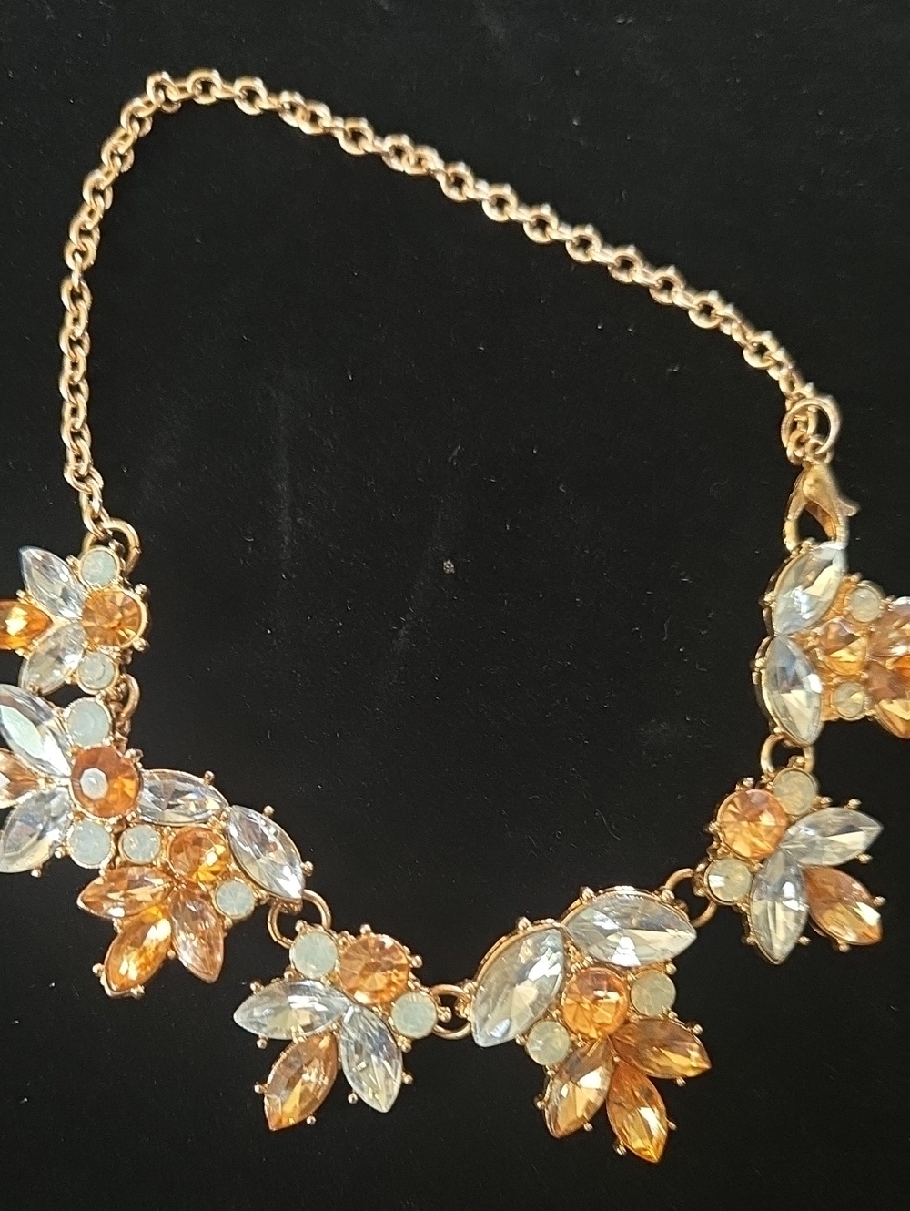 Gold-Tone Floral Crystal Statement Necklace - Amber and Clear